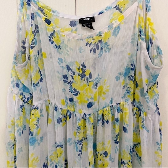 Torrid Floral White & Yellow Sheer Tank Blouse - Picture 5 of 8